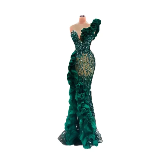 LISM-Robe de Soirée de Forme Sirène en Tulle avec Appliques Perlées, Tenue Élégante, Fendue sur le Côté, à Volants, Paillettes, Formelle, Quelle que soit – Image 4