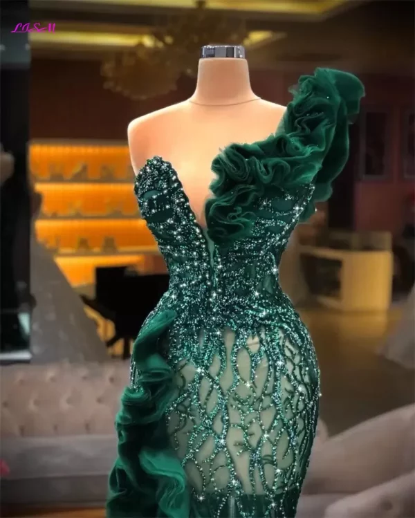 LISM-Robe de Soirée de Forme Sirène en Tulle avec Appliques Perlées, Tenue Élégante, Fendue sur le Côté, à Volants, Paillettes, Formelle, Quelle que soit – Image 3
