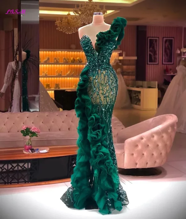 LISM-Robe de Soirée de Forme Sirène en Tulle avec Appliques Perlées, Tenue Élégante, Fendue sur le Côté, à Volants, Paillettes, Formelle, Quelle que soit – Image 2