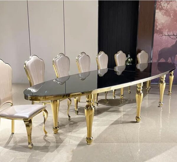 Table à manger en verre avec pieds dorés