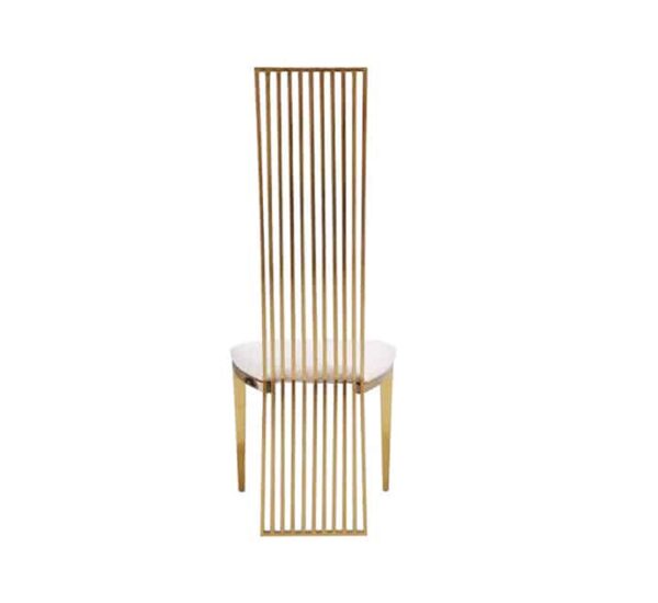 Chaise de salle à manger dorée avec dossier en acier – Image 2
