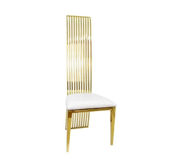 Chaise de salle à manger dorée avec dossier en acier – Image 3