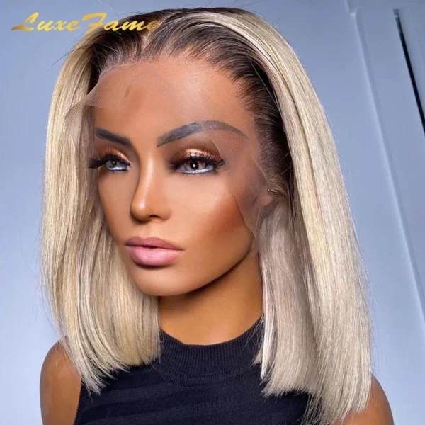 Perruque Bob lisse en cheveux naturels brésiliens, perruque Lace Front, perruque Remy soyeuse et lisse pour femmes noires – Image 4
