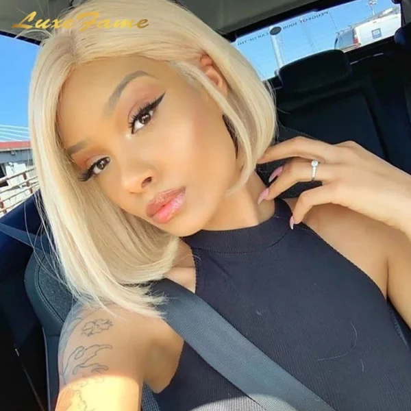 Perruque Bob lisse en cheveux naturels brésiliens, perruque Lace Front, perruque Remy soyeuse et lisse pour femmes noires – Image 3