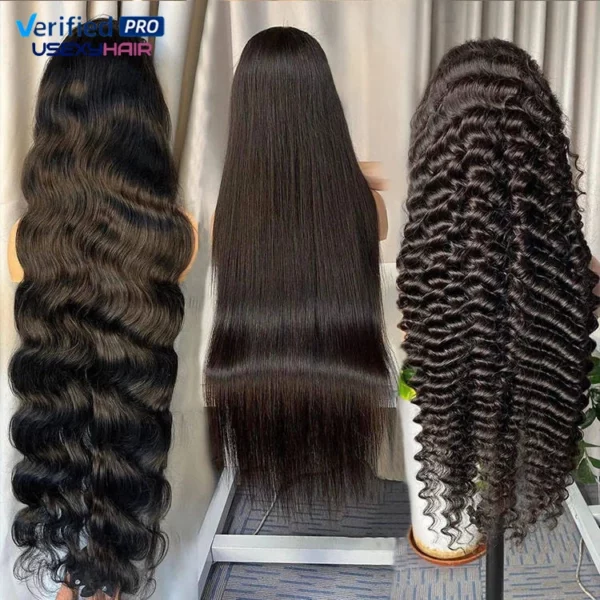 Perruques en dentelle frontale sans colle Full HD de 40 pouces, cheveux humains indiens vierges non traités, 100 % cuticules alignées, pour femmes – Image 2