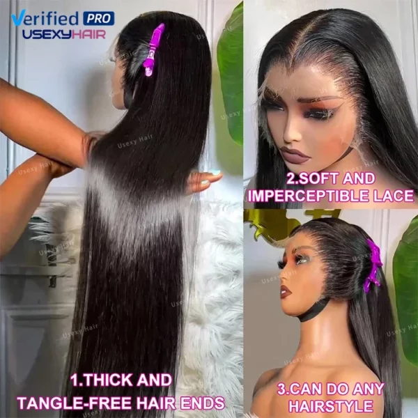 Perruques en dentelle frontale sans colle Full HD de 40 pouces, cheveux humains indiens vierges non traités, 100 % cuticules alignées, pour femmes – Image 4