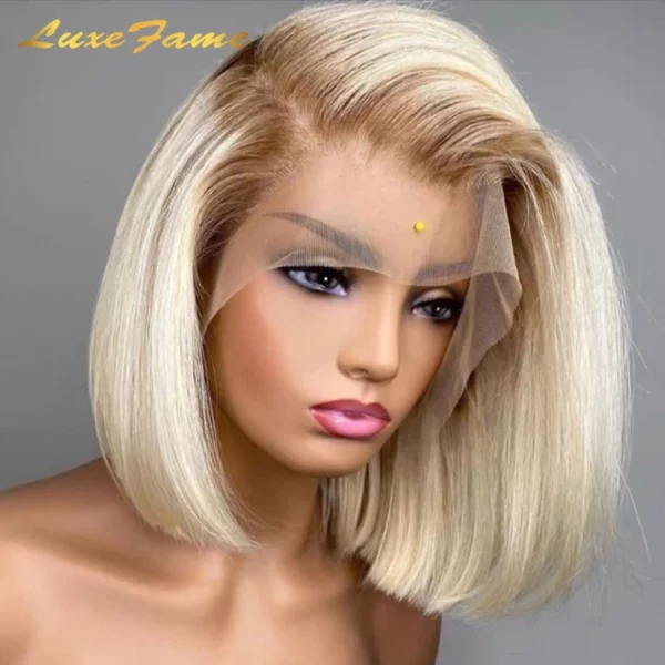 Perruque Bob lisse en cheveux naturels brésiliens, perruque Lace Front, perruque Remy soyeuse et lisse pour femmes noires