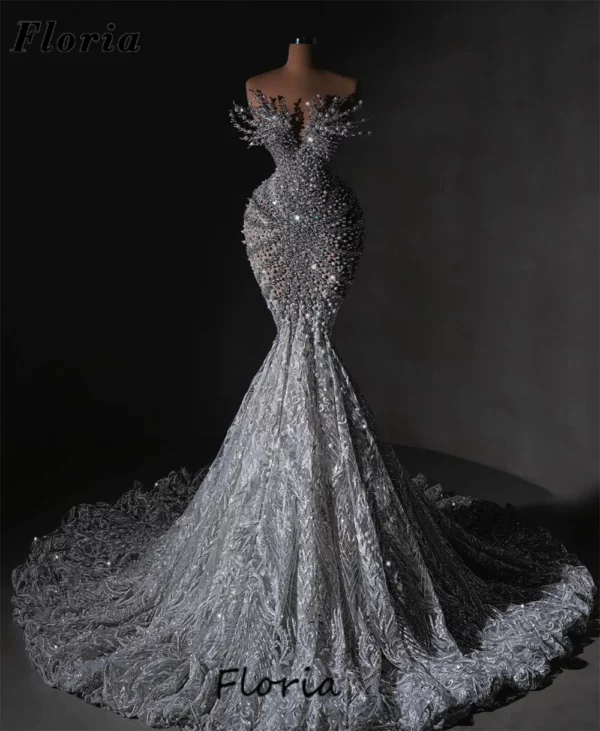 Robe de Soirée de Forme Sirène en Dentelle et Perles, Tenue de Cocktail, Col Transparent, de Fiançailles, quel que soit le Bal Personnalisé