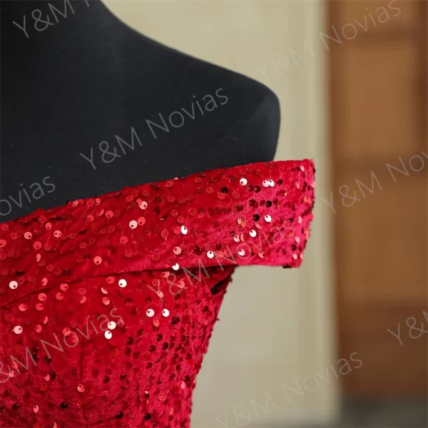 Y & M Novias personnalisé grande taille luxe paillettes nœud épaules dénudées rouge foncé Quinceanera robes 15 robe De bal pour fête Vestido De Noiva – Image 6