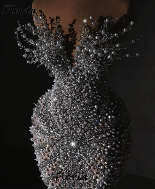 Robe de Soirée de Forme Sirène en Dentelle et Perles, Tenue de Cocktail, Col Transparent, de Fiançailles, quel que soit le Bal Personnalisé – Image 3