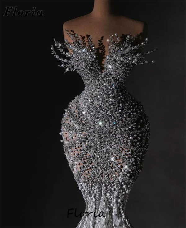 Robe de Soirée de Forme Sirène en Dentelle et Perles, Tenue de Cocktail, Col Transparent, de Fiançailles, quel que soit le Bal Personnalisé – Image 2